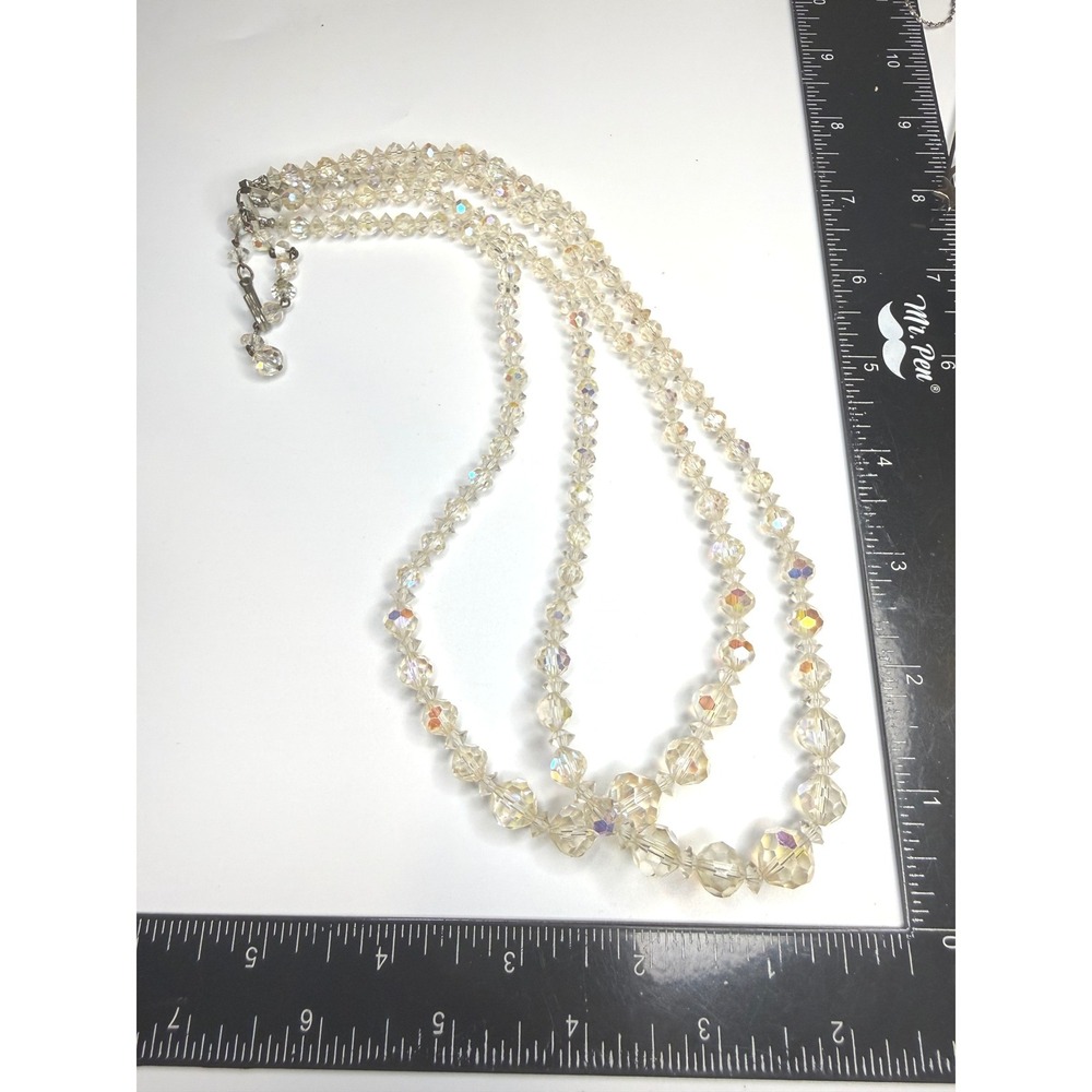 Vintage‎ Triple Strand AB Aurora Borealis Crystal Glass Graduated Bead Necklace